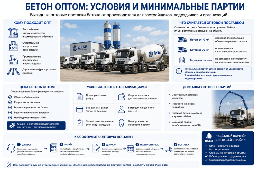 Бетон оптом: условия и минимальные партии