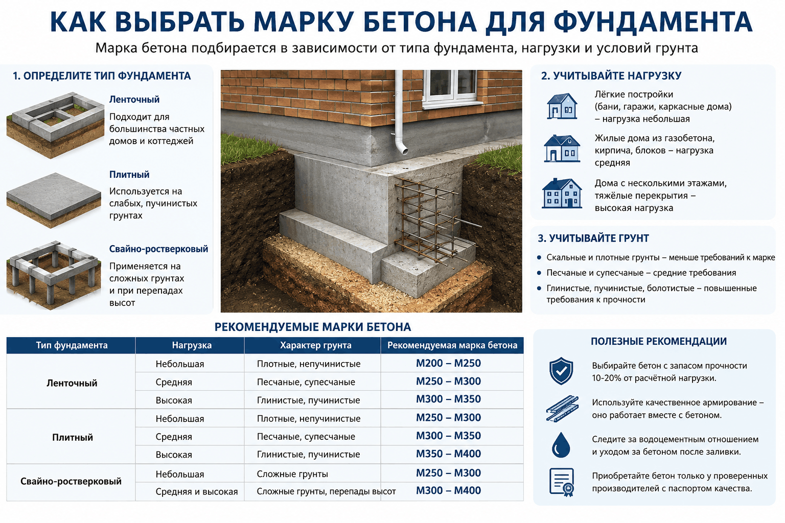Как выбрать марку бетона для фундамента