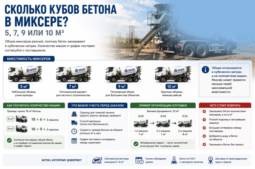 Сколько кубов бетона в миксере: какой объем привезет одна машина