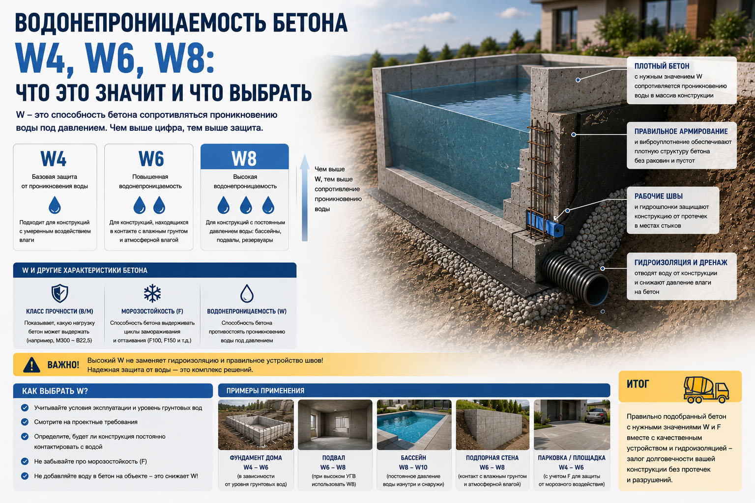 Водонепроницаемость бетона W4, W6, W8: что это значит и что выбрать