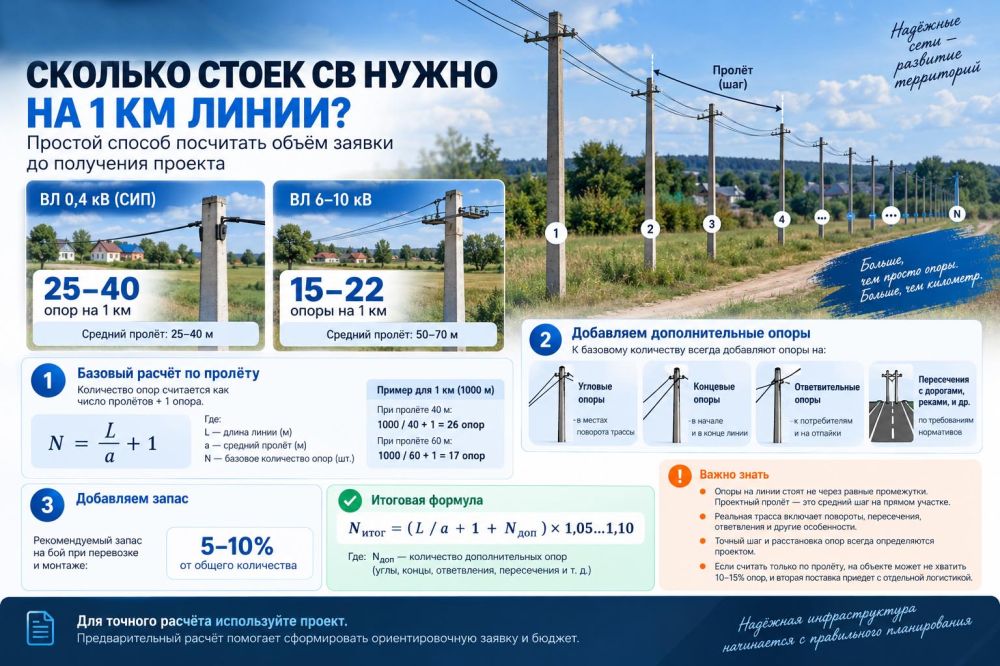 Сколько стоек СВ нужно на 1 км линии электропередачи