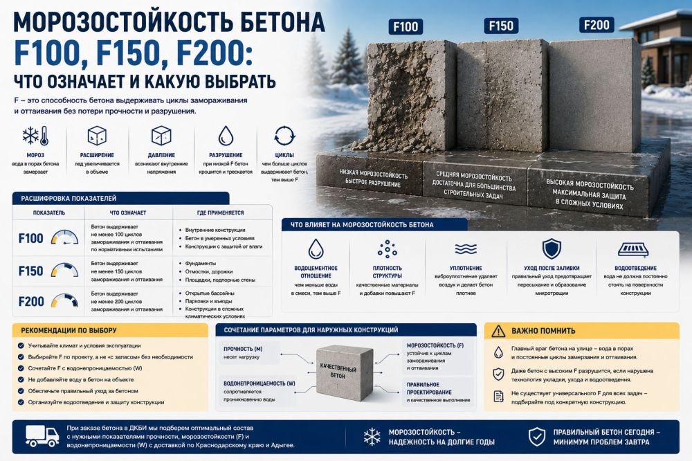 Морозостойкость бетона F100, F150, F200: что означает и какую выбрать