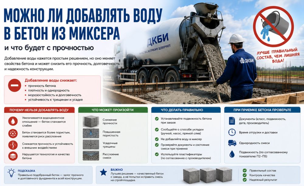 Можно ли добавлять воду в бетон из миксера и что будет с прочностью
