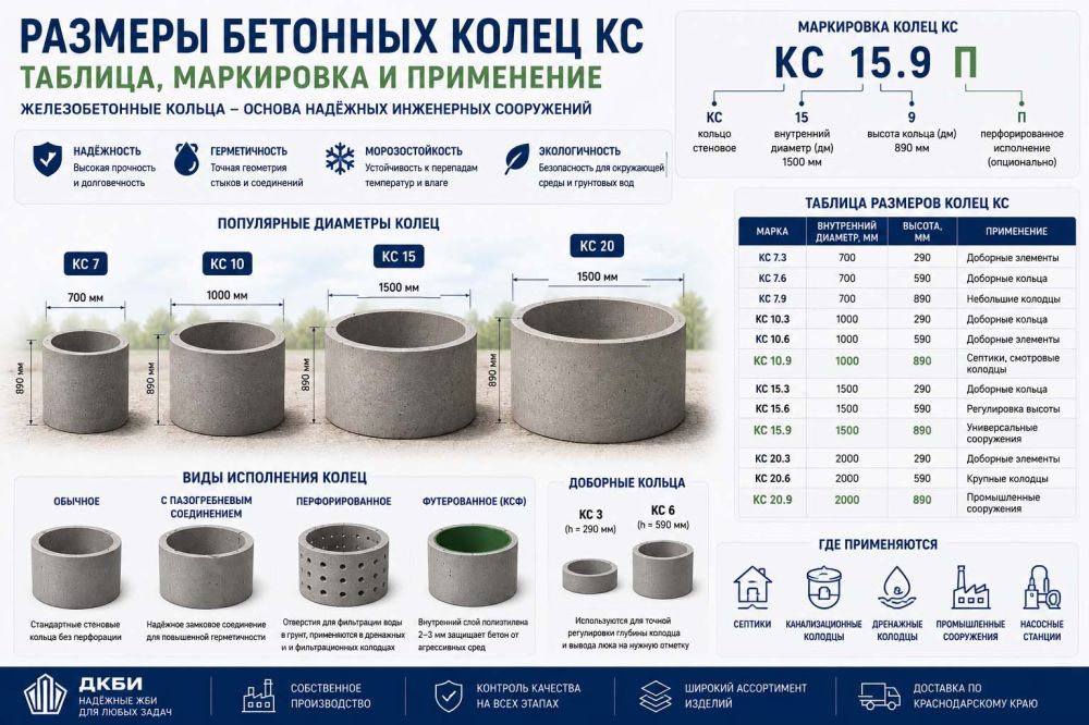 Размеры бетонных колец КС: таблица, маркировка и применение