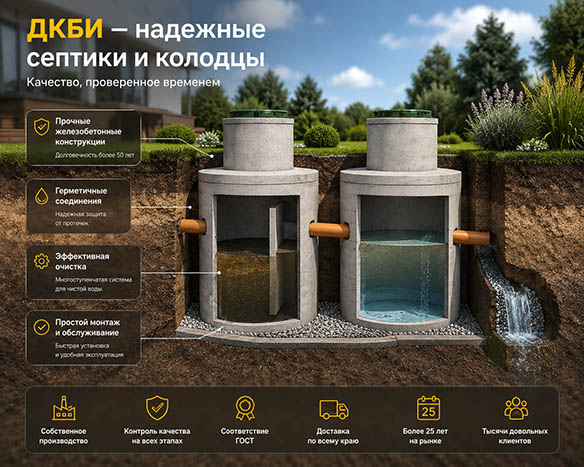 Бетонные кольца для колодцев и септиков от производителя ДКБИ