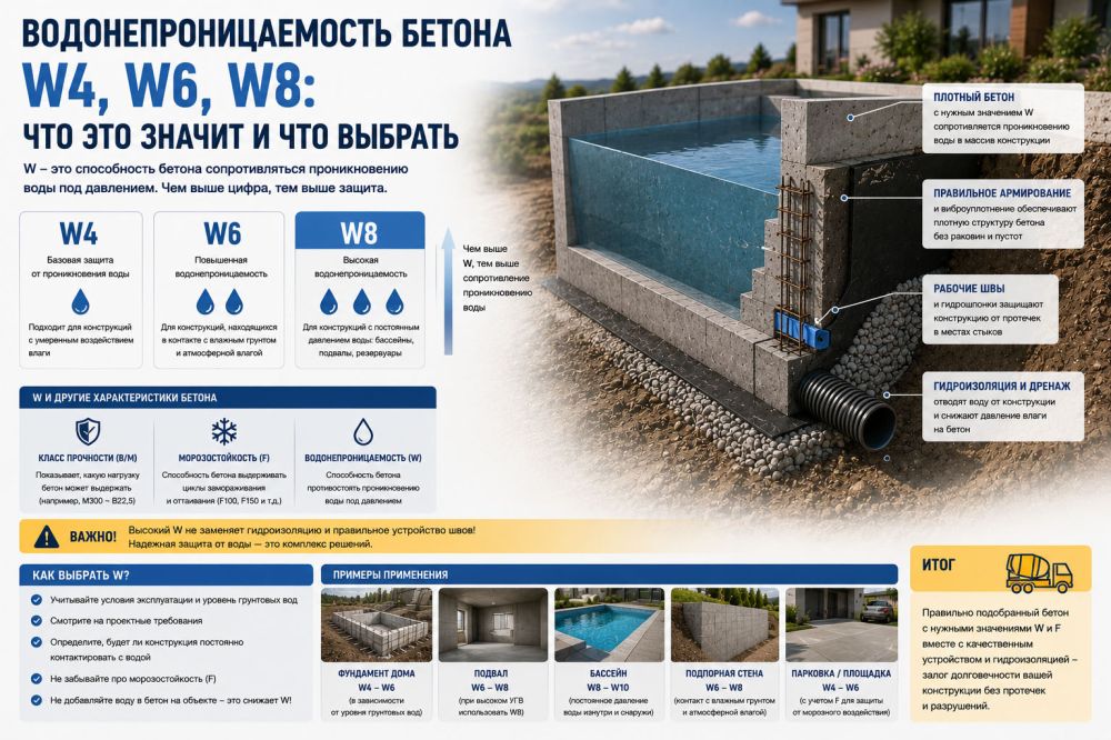 Водонепроницаемость бетона W4, W6, W8: что это значит и что выбрать