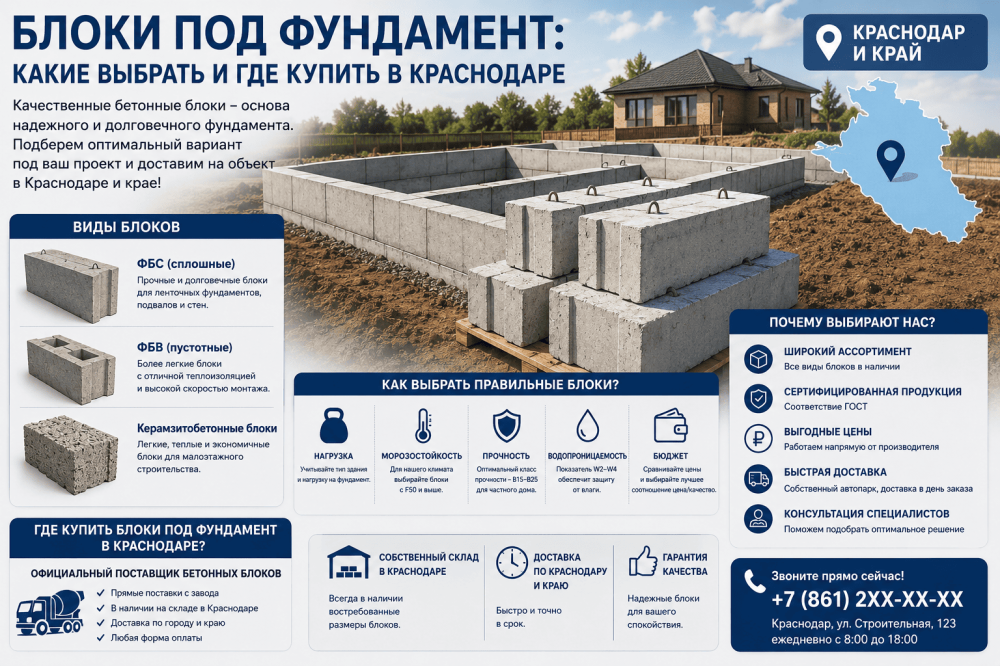 Блоки под фундамент: какие выбрать и где купить в Краснодаре 