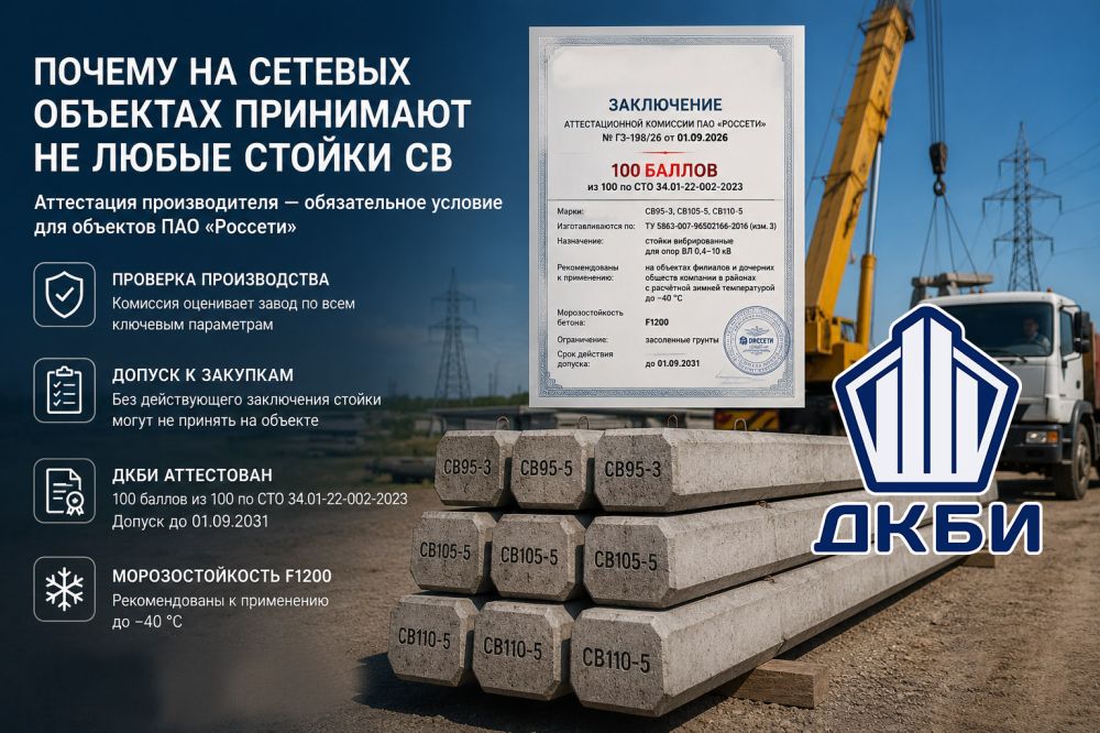 Стойки СВ95-3, СВ105-5, СВ110-5 для объектов ПАО «Россети» — аттестованный производитель ДКБИ
