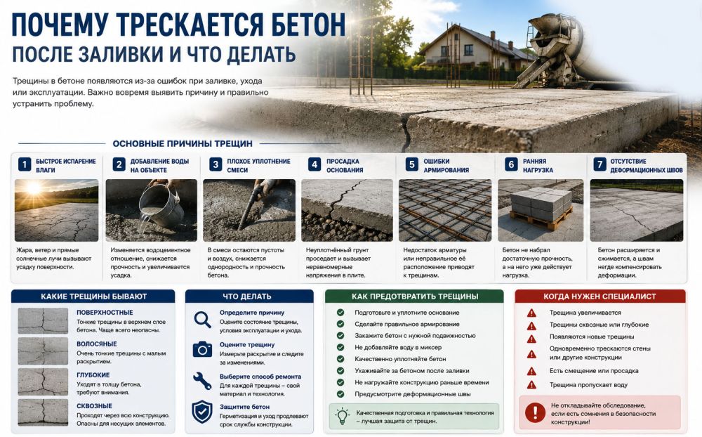 Почему трескается бетон после заливки и что делать