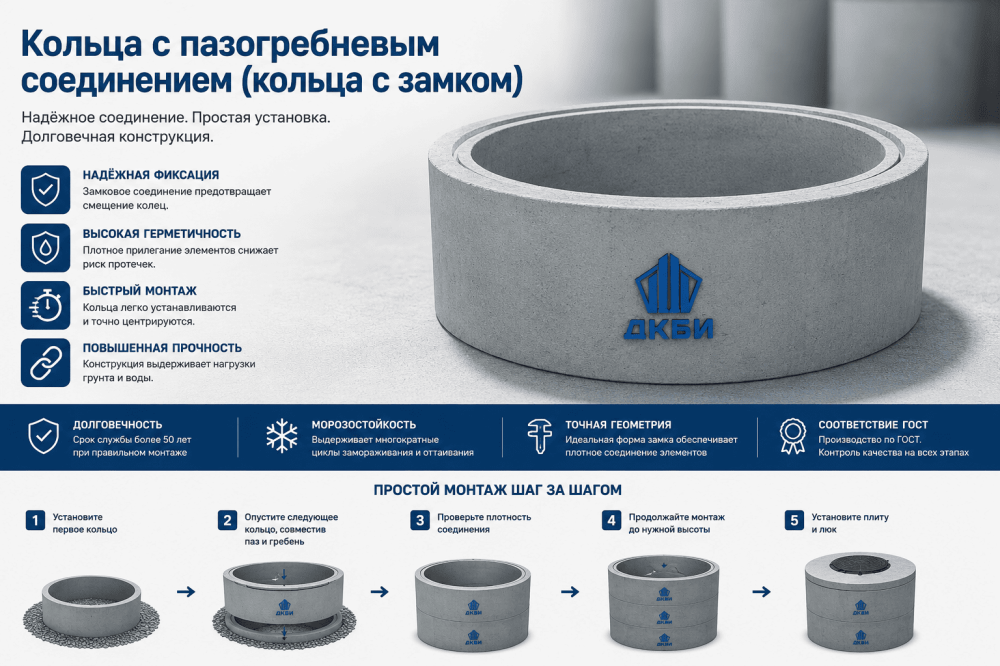 Кольца с пазогребневым соединением (кольца с замком)