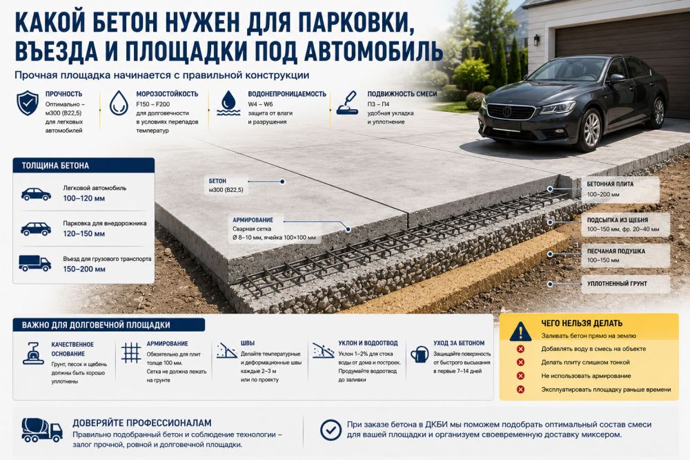 Какой бетон нужен для парковки, въезда и площадки под автомобиль